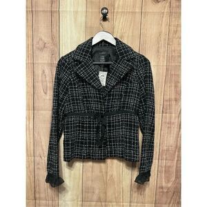 B. smart 9/10 NWT tweed blazer jacket black white bow business misses